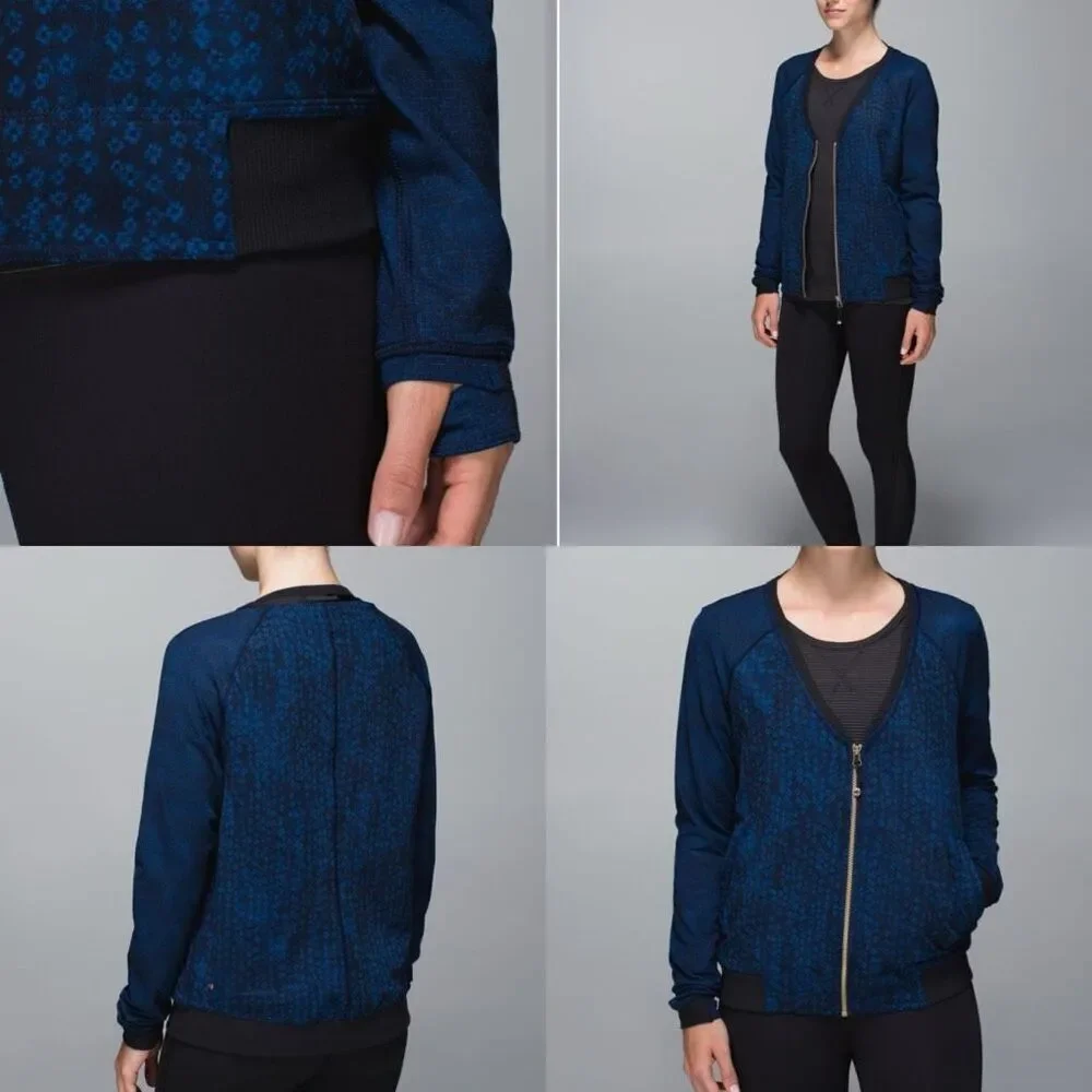 Lululemon H'Om Run Jacket full zip blue/black size 10